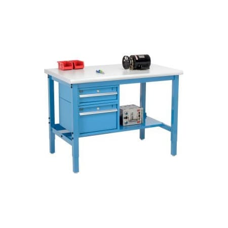 Global Equipment 48 x 36 Production Workbench - Laminate Safety Edge - Drawers   Shelf - Blue 319293BL
